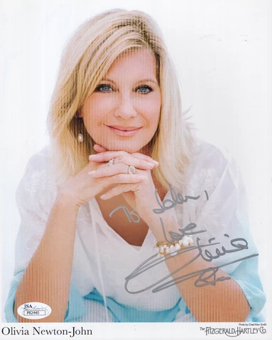 OLIVIA NEWTON JOHN HAND SIGNED 8x10 PHOTO      LOVELY POSE       TO JOHN     JSA Cover