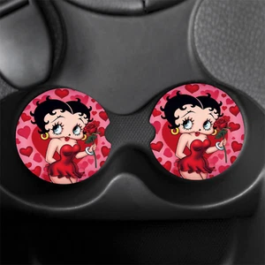 Betty Boop Inspired Set of 2 Neoprene Car Coasters - Picture 1 of 1