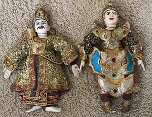 Marioneta de cuerda de colección ORNAMENTADA hecha a mano tailandesa birmana balinesa MUJER HOMBRE - Imagen 1 de 12