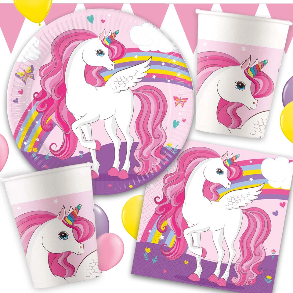 EINHORN REGENBOGEN - Geschirr Deko Unicorn Party Mitgebsel Kinder Geburtstag Set - Bild 1 von 1