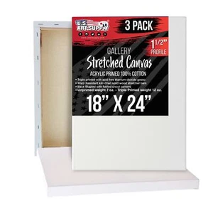18" x 24" Gallery Depth 1-1/2" Profile Stretched Canvas 3-Pack - Gesso Primed - Picture 1 of 5