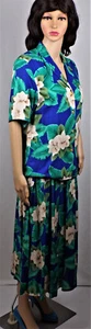 LESLIE FAY size 10 2-piece jacket/skirt floral blue/green/beige easy care rayon - Picture 1 of 10