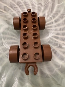 LEGO Duplo 2x6 Reddish Brown Wagon Wheels/Train Base/Chassis Caveman Car ~ Rare - Picture 1 of 4