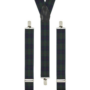 Tartan Green Navy Blue Red Clip On Trouser Braces Elastic Suspenders Handmade UK