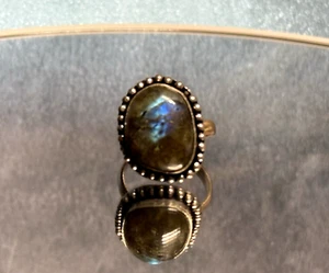 Vintage Ring Silver Tone Metal Big Grey Stone Size P1/2 - Picture 1 of 8
