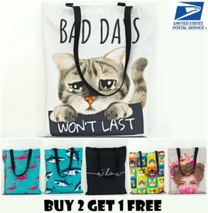Women's Canvas Cotton Shopping Tote Bag Daily School Shopping Work - Picture 1 of 14