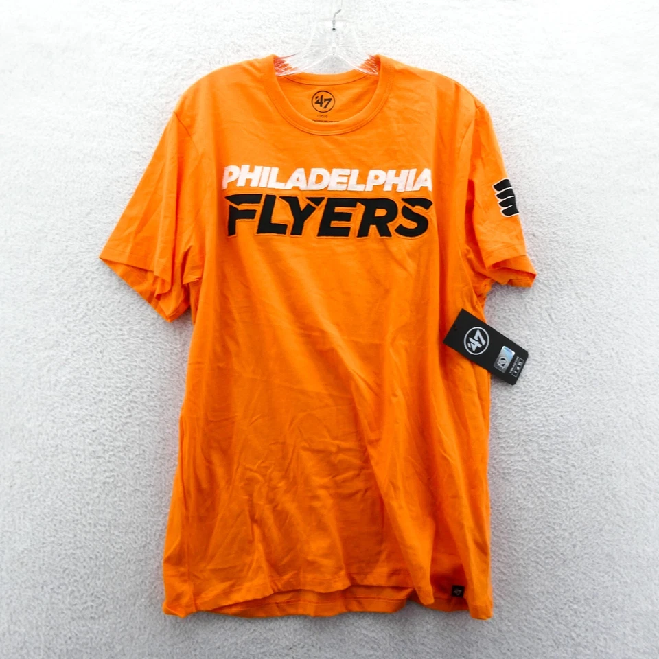 Philadelphia Flyers Shirt Large Mens '47 Brand NHL Orange Cotton Knit Hockey Tee - Image 1 of 4