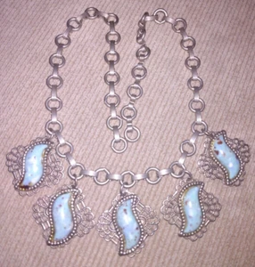 VINTAGE 60s FAUX TURQUOISE STONE MULTI DANGLE PENDANT NECKLACE CHOKER HEAVY - Picture 1 of 7