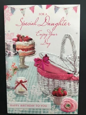 Дочь поздравительная открытка, пикник сцены, сверкающий, с тиснением, 20 X 14 см - Изображение 1 из 3