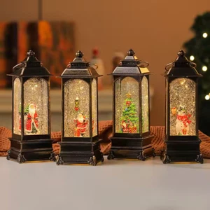 Decorative Christmas LED Lantern Santa Snow Globe Glitter 12” Music & Lights - Picture 1 of 7