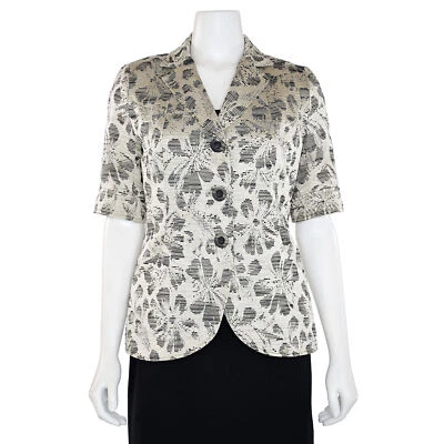 Jaqueta/blazer Lafayette floral cetim jacquard em pedra/preto tamanho 4 - Imagem 1 de 4