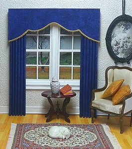 Dark Blue "Elegant" Dollhouse Curtains -6" Double Size* - Picture 1 of 2