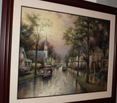 Thomas Kinkade Hometown Morning Lithograph 2000 Framed Artist Signed 30x40 IP - Image 1 of 4