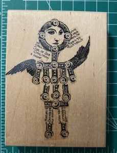 Collage Niña Con Flores - Sello de Goma Grande de Madera Costa Perdida Usado Desgaste Mínimo - Imagen 1 de 2