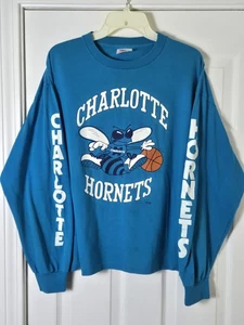Vintage 90s Charlotte Hornets Long Sleeve Hit T-shirt Men's Size XL Blue - Picture 1 of 4