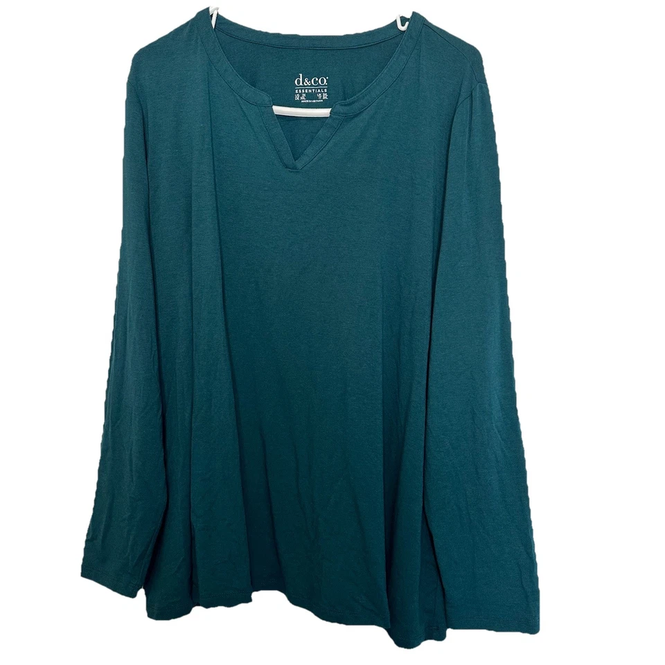 Camiseta para mujer d&co Denim & Company 2X manga larga cuello en V verde oscuro Foto 1 de 4