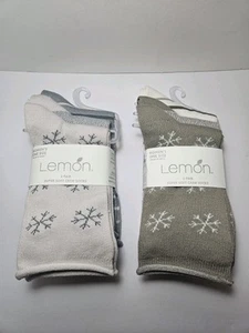 Womens Lemon Super Soft Crew Socks 2 - 3 Packs (6 Pairs) Snowflakes/Stripes OSFM - Picture 1 of 14