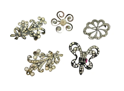 Lot of 5 Antique Silver-Plated Floral Motif Pins Brooches - Image 1 of 4
