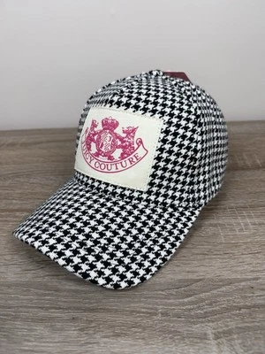 Juicy Couture Houndstooth 棒球卡车司机帽子 O/S 女式全新带标签黑色粉红色 — 第 1/4 张图片