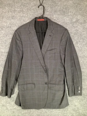 Isaia Napoli 56R 46R Gray Blue Windowpane Wool Silk Sport Coat Italy - Image 1 of 4