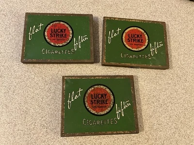 Lot 3 Lucky Strike Cigarettes Metal Case Vintage Flat Fifties Tins - Image 1 of 3