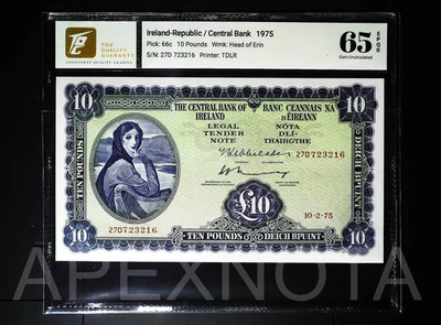 IRELAND REPUBLIC 20 POUND 1975 P66 GEM 65 UNC EPQ GREAT DETAILS LADY LAVERY 27D - Image 1 of 2