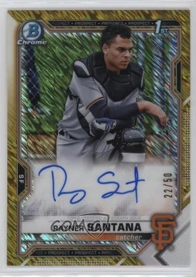 2021 Bowman Chrome Prospect HTA Gold Shimmer Refractor /50 Rayner Santana Auto - Image 1 of 2