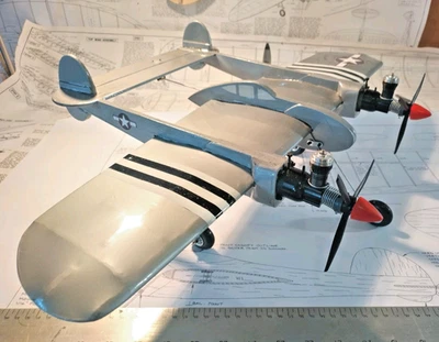 Control Line Model Airplane Cox 049 P38 Lightning  Almost Ready To Fly - Image 1 of 4