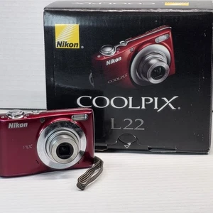 Nikon Coolpix L22 12.0MP Digital Camera Red with Box, Cable, Manual, CD – Works - Picture 1 of 21