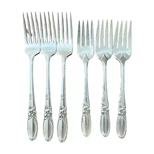Community WHITE ORCHID Dinner & Salad Forks Oneida Silverplate Art Deco Lot of 6 - Picture 1 of 13