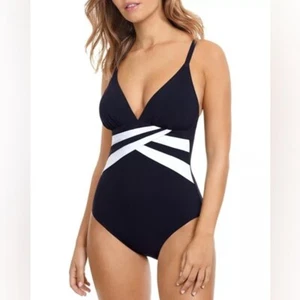 Profile by Gottex Striped Trim One Piece Swimsuit Size 10 - Picture 1 of 10