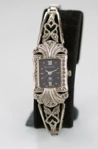 Gloria Vanderbilt Watch Women Silver Stainless Steel Stretch Black Quartz - Picture 1 of 6