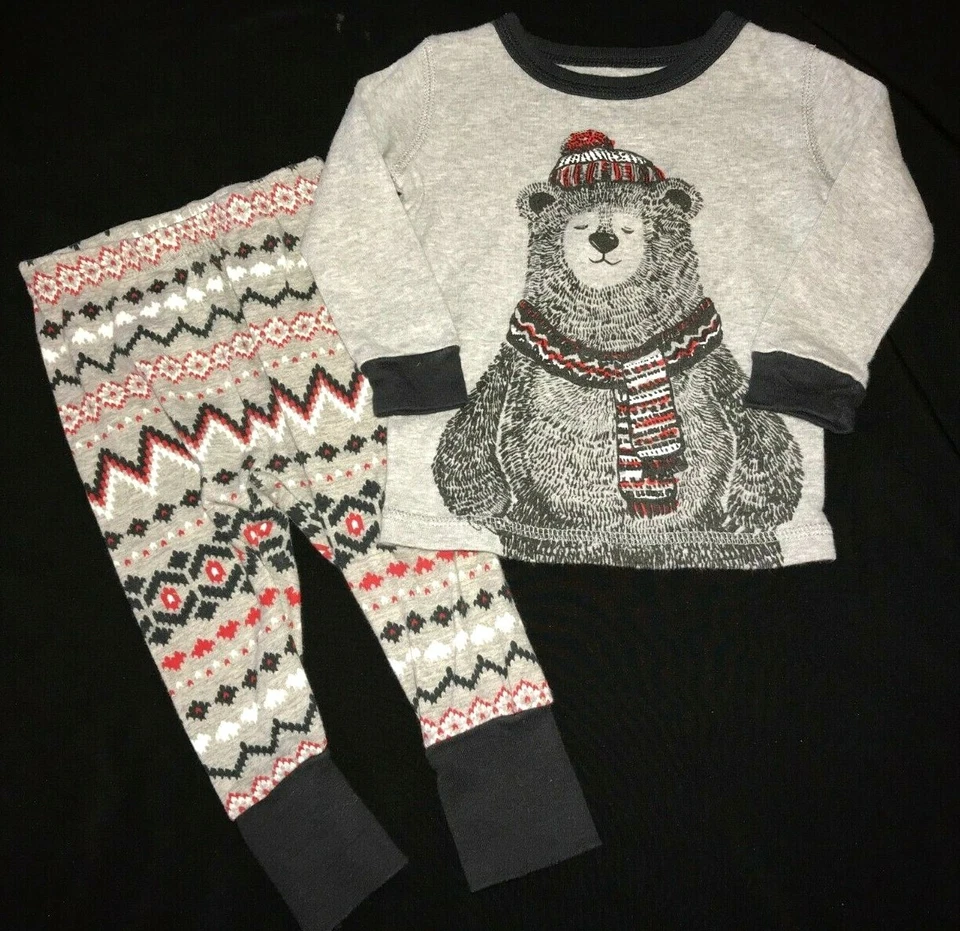 niños talla 9 meses OSHKOSH gris oso pijama ropa de dormir 2 piezas conjunto sombrero bufanda LINDO @@ Foto 1 de 1