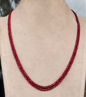 100% Natural Ruby Faceted Gemstone Beaded Necklace 2 Strands 18 Inch