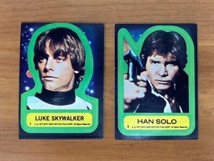 Paar Vintage Luke Skywalker Han Solo 1977 Topps Star Wars Sticker SCHARF - Bild 1 von 5