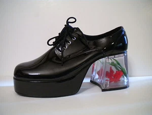 Black Fish Bowl Platform 70s Pimp Daddy Disco Dancer Brady Bunch Costume Shoes - Picture 1 of 7