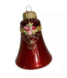 Vintage Victoria Collection rote Glasglocke Gold Schablonen Ornament mit Blumen - Bild 1 von 5