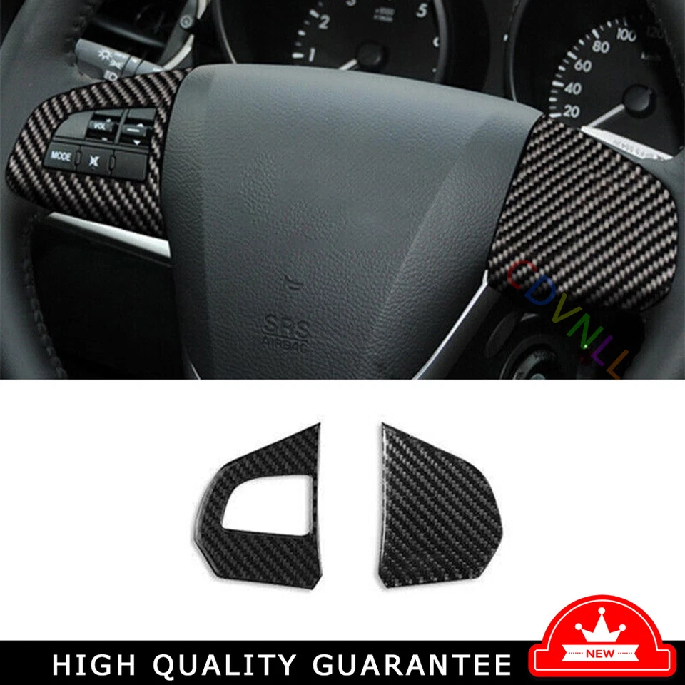 Vinyl Carbon Fiber Steering Wheel Button Cover Trim 2pc Fit For Mazda 3 2011-15 - Изображение 1 из 4