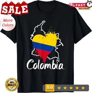 I Love Colombia National Flag Colors Heart With Map Unisex T-Shirt - Picture 1 of 14