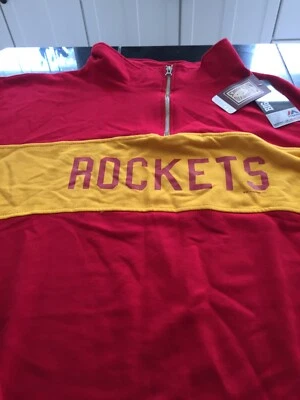 MENS NBA MAJESTIC HOUSTON ROCKETS 1/4 Zip SWEATER TOP HARDWOOD CLASS 3XL RED NWT - Image 1 of 4