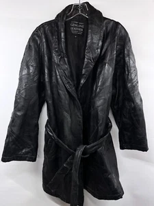 Maxam Women's Size M Italian Leather Patchwork/Mosaic Black Belted Trench Coat - Picture 1 of 12