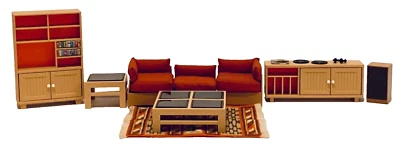 TOMY Living Room Furniture Dollhouse Miniature Doll Sofa Coffee Table Records,.. - Image 1 of 4