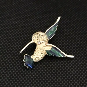 Hummingbird Pendant Blue & Green Enamel On Gold Tone Metal 1 1/2” Bird Charm - Picture 1 of 4
