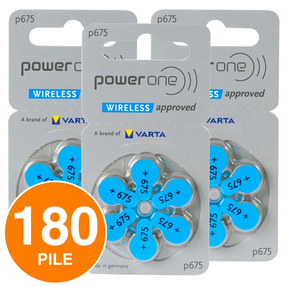 POWER-ONE 180 Batterie PILE POWERONE 675 per Apparecchi Acustici PROTESI udito PR44 p675