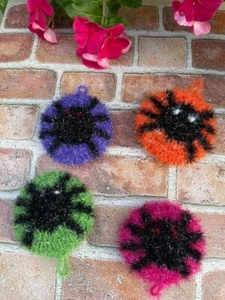 Halloween Spider Homemade Crochet Scrubbies, Decorate&Festive Kitchen, Set of 4 - Picture 1 of 8