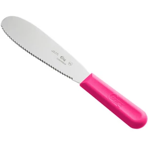 Choice 5 1/2" Scalloped Sandwich Spreader with Neon Pink Polypropylene Handle - Picture 1 of 4