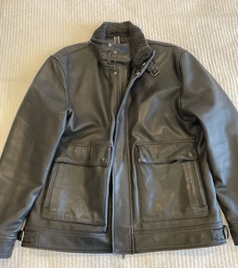 Cole Haan Leather Zip Front Moto Jacket Mens XL Black Quilt Lined Heavy - Picture 1 of 9