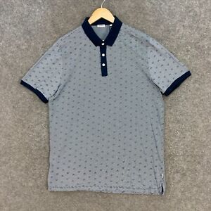 NEW Marcs Shirt Mens XL Slim Fit Blue Striped Polo Short Sleeve Cotton 36806
