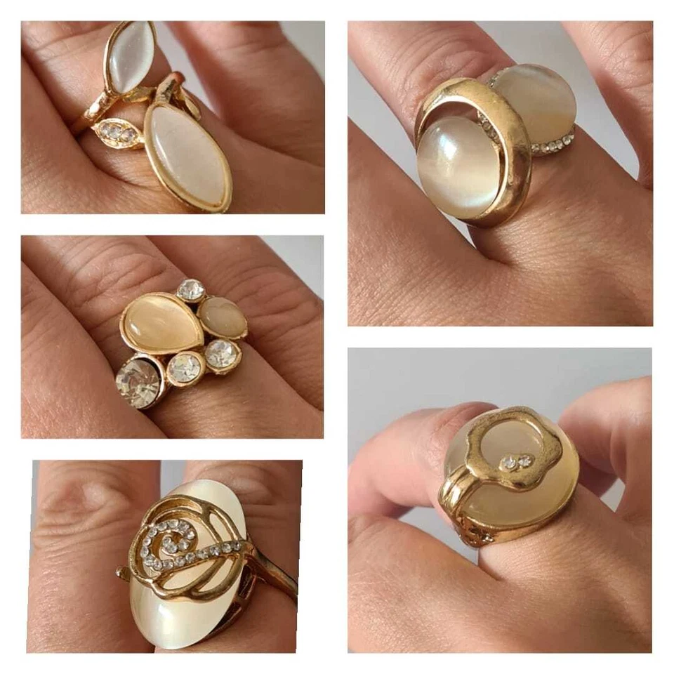 NEU Modeschmuck Cocktail Ring mit Cateye Steinen Imitat Rosegold Gr. 16 - 18 #53 - Bild 1 von 4