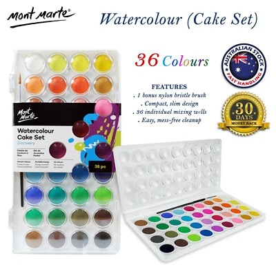 Mont Marte 36 Colours Watercolour Set in Individual Mixing Wells + Paint Brush  - image 1 of 3